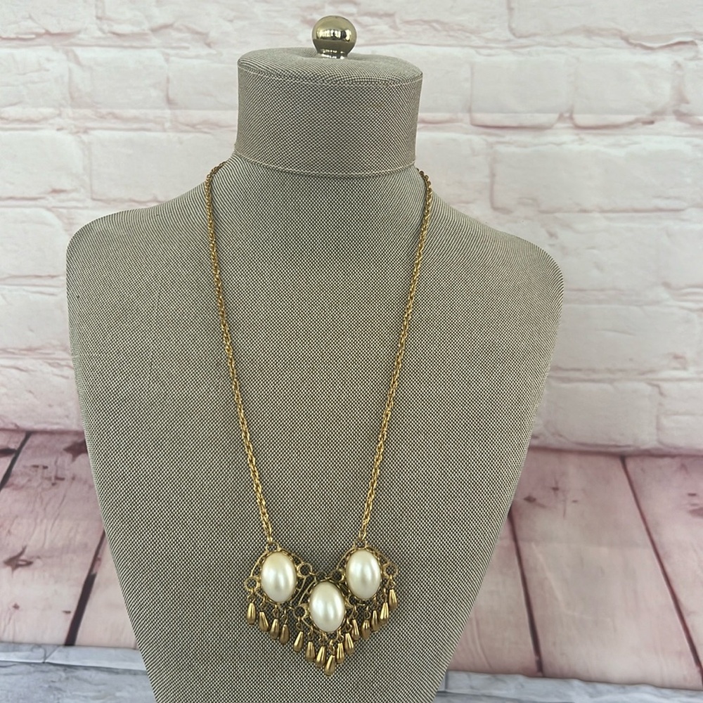 Vintage reversible  faux oval Pearls necklace gold tone 17”